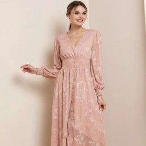 Aquarius Brand - Dusty Rose Burn Out Floral Shaped High-low Maxi Dress